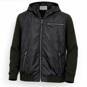 Liberty‎ Blues Jeans Company Mens Black Hooded Jacket With Knit Sleeves Size 2XL